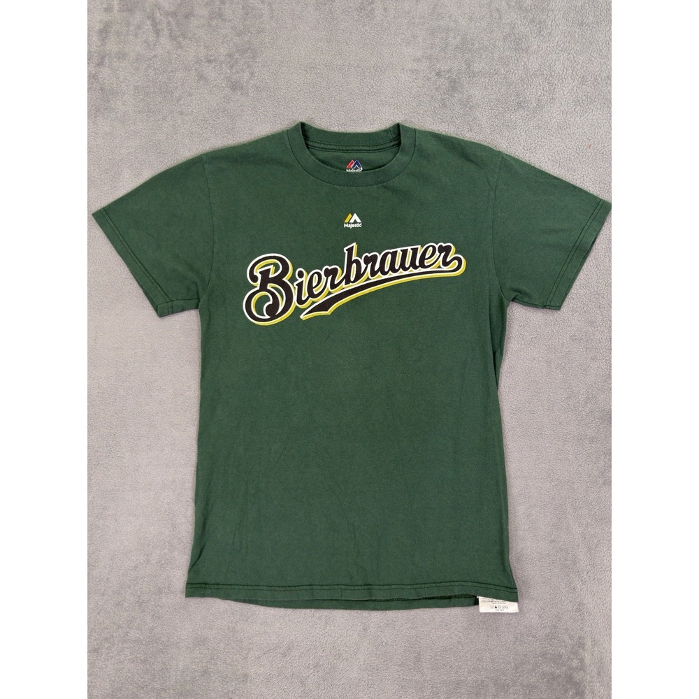 Majestic Milwaukee Brewers"Bierbrauer" Promo Shirt Mens Small Green "Brat"